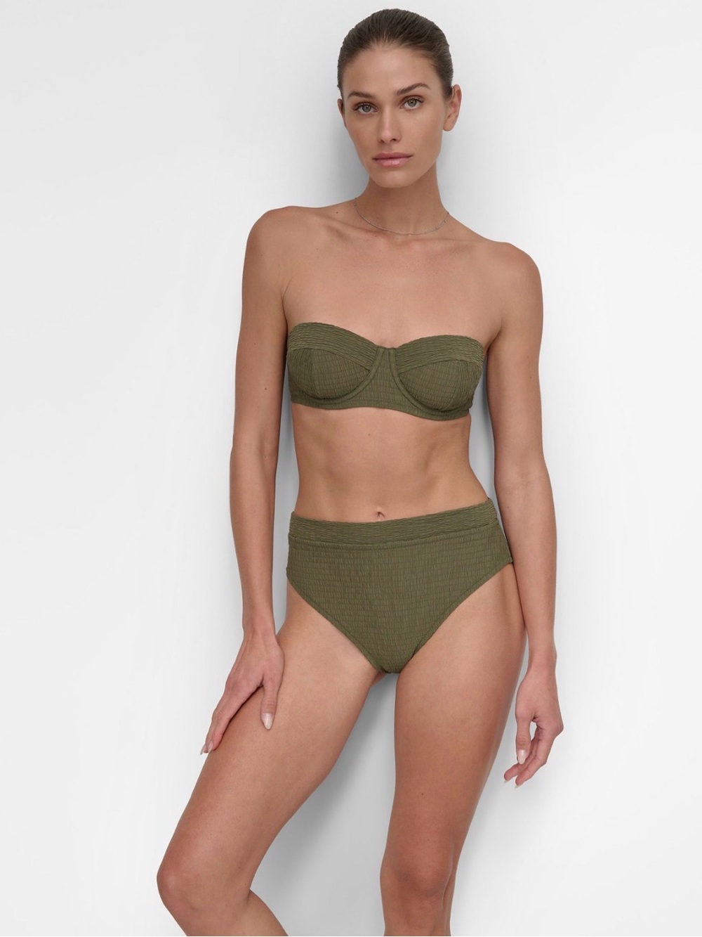 DKNY Textured Molded Balconette Bikini Top & High-Waist Bottoms Set Size M